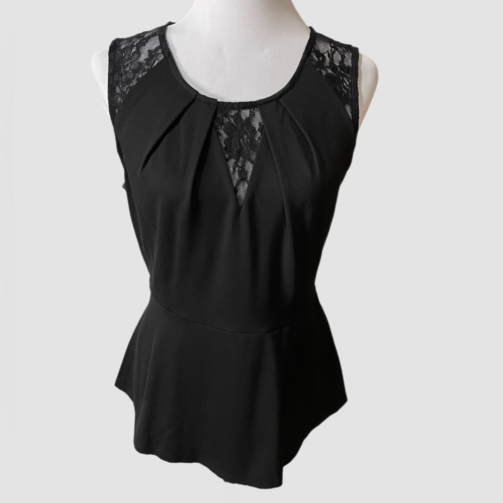 NWT New York & Company 7th Ave Blk Lace Peplum Top Sz M